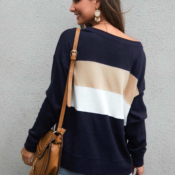 Color block long sleeve Top - BLACK - Picture 5 of 6